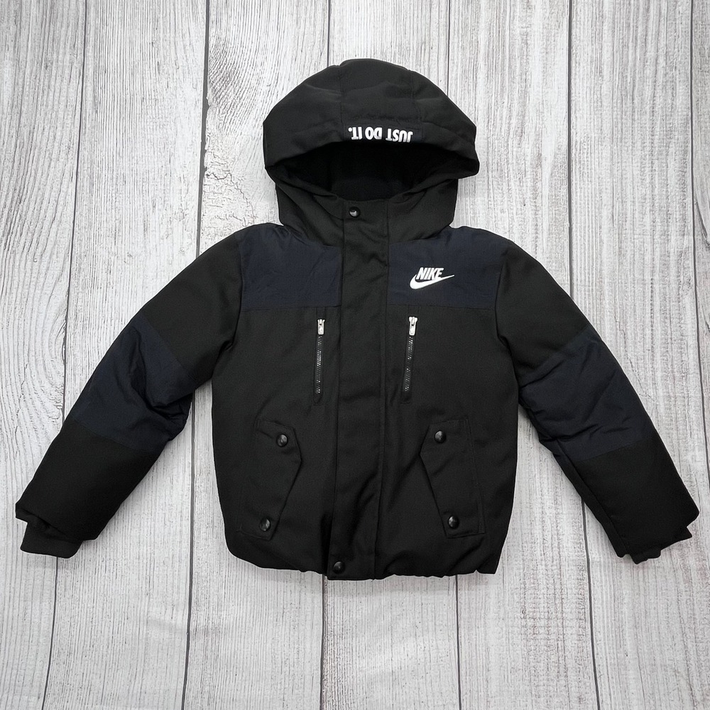 Nike Kids Hooded Puffer Jacket Black Fleece Lined Winter Coat Size 6 M103-023
